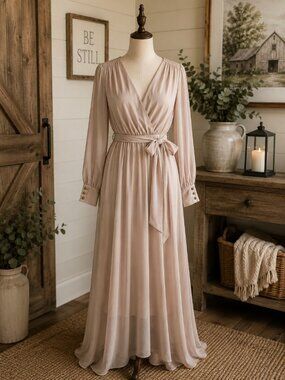 WOMENS BEIGE LONG MAXI DRESS MEDIUM UNBRANDED